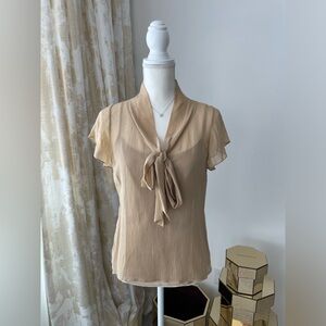 BNWOT ST JOHN SILK BLOUSE W/ CAMISOLE, BEIGE, SIZE 4